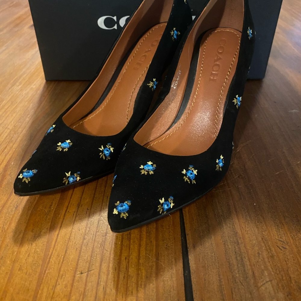 Coach Black and Blue Floral Heels